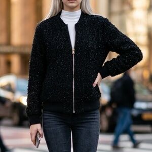 Barabas textured zip up sequin shimmer black jacket sz Lg